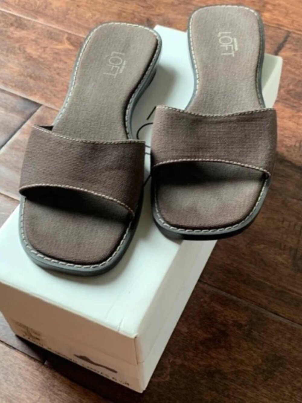 LOFT Brown Karin Canvas Slide Sandals Size 6.5